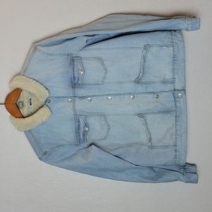 TOPSHOP Moto Jean Jacket Faux Sharpa fleece 12